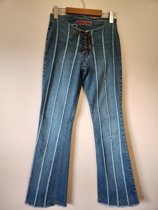 Parasuco Denim - Vintage Y2K Parasuco Low Rise Lace Up Flared Exposed Seam Jeans Size 26